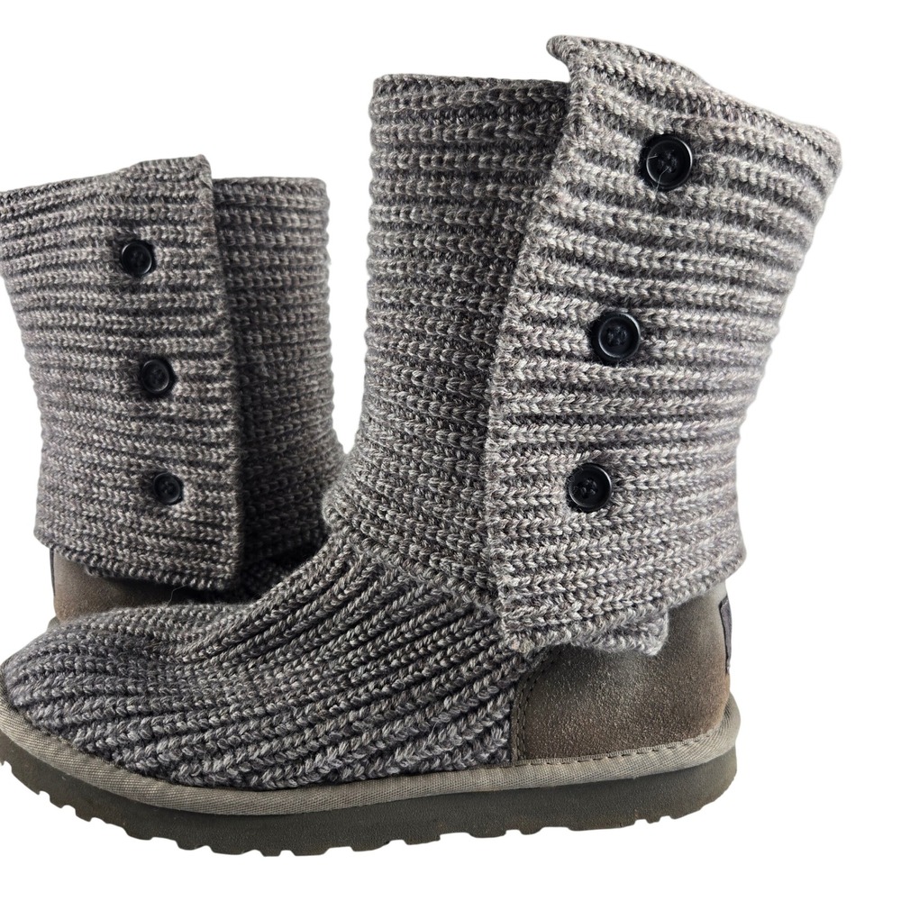 UGG Australia Cardy Knit Boots Women's 9 Gray Button Sweater Foldover 5819